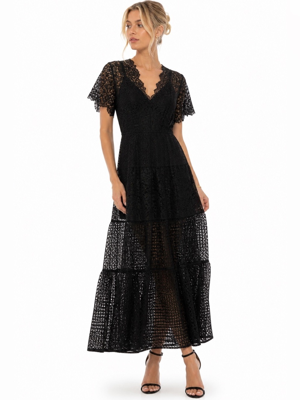 Maje NWT Black Guipure Lace Maxi Dress XS FR 34